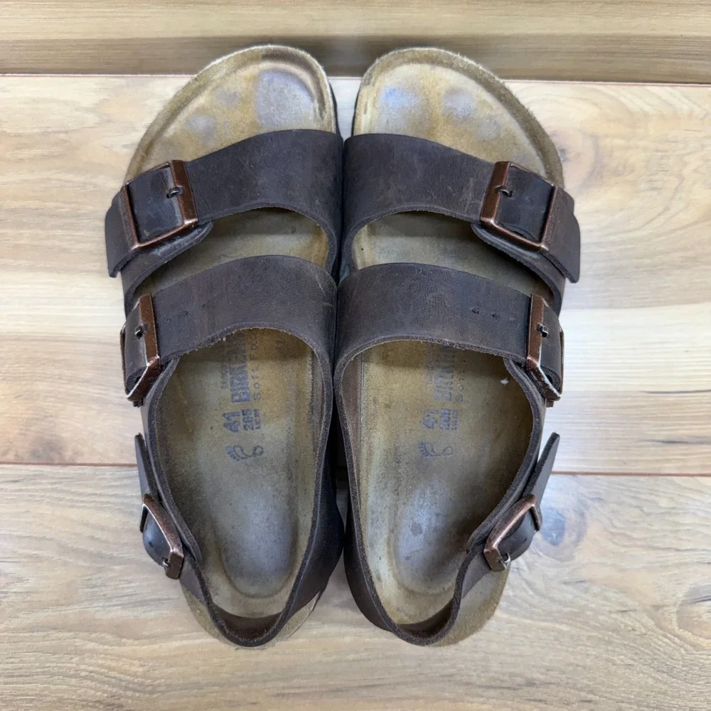 Birkenstock Milano Soft Foot Bed Sandal Men 8 W EU 41 Habana Brown Oiled Leather